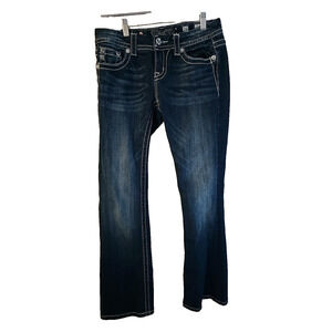 Miss Me Blue Denim Easy Boot Cut Embellished Mid Rise Jeans Womans Size 26